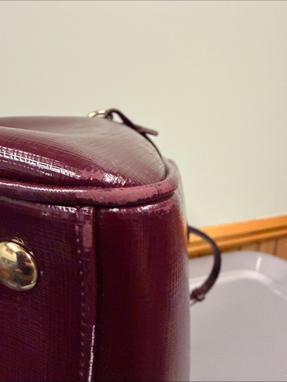 Coach Plum Peyton Patent Leather Satchel with Gold Hardware - Picture 12 of 15